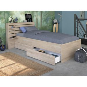 Bed met opbergruimte – 90 x 200 cm – Kleur: houtlook – Met bedbodem – TENALIA