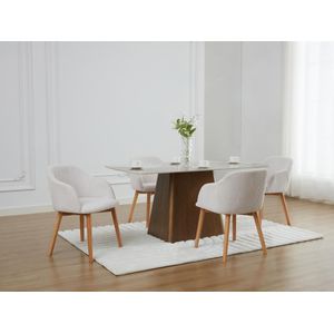 Set van 2 stoelen met armleuningen van ribfluweel en heveahout - Crèmewit - JELISA
