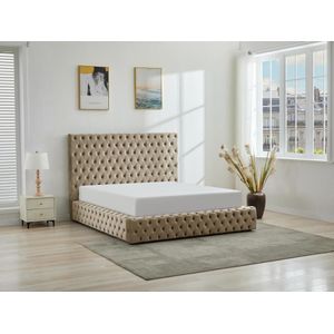Bed met opbergruimte Chesterfield 160 x 200 cm - Velours - Grijs + matras - DULENI
