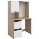 Meubel voor wasmachine met hangkast en opbergvakken - Lichte houtlook en wit - L111 x H184 cm - ERKANO
