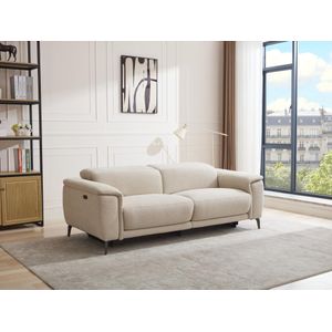 Elektrische relax-driezitsbank van beige stof met textuur BOSDALO