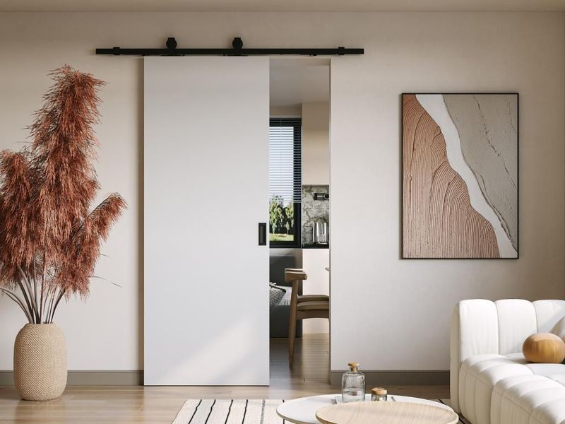 Schuifdeur met wandbevestiging - H205 x L83 cm - Mdf + Pvc - Wit - VARIN II