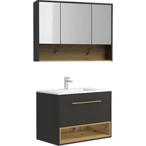 Antraciet hangmeubel voor badkamer met inbouwwastafel en toiletkastje - 80 cm - YANGRA