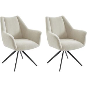 Set van 2 stoelen met armleuningen van stof en zwart metaal - Beige - KARDESA van Maison Céphy