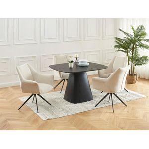 Set van 2 stoelen met armleuningen van stof en zwart metaal - Beige - KARDESA van Maison Céphy