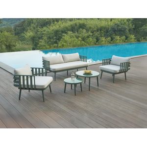 Tuinsalon van aluminium: tweezitsbank, 2 fauteuils en 2 salontafels - Spargroen - KUTO van MYLIA