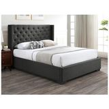 Bed met opbergruimte 140 x 200 cm met hoofdbord met capitons - Stof - Grijs + matras - MASSIMO