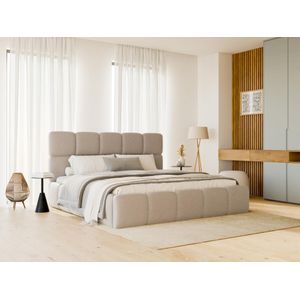 Bed met opbergruimte 140 x 190 cm - Gechineerde stof - Beige + matras - DAMADO van Pascal Morabito