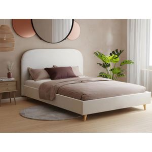 Bed 140 x 190 cm - Boucléstof - Ecru + matras - SANTADI