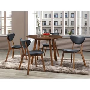 Set van 2 stoelen LISETTE - Massief heveahout en kunstleer - Walnoot en zwart