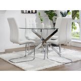 Ronde eettafel – 6 personen – Gehard glas en verchroomd metaal – Transparant – COSIMA