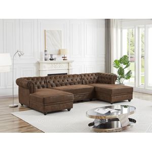 Chesterfield - Hoekbank - Bruin - Microvezel - Gecapitonneerd