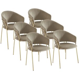 Set van 6 stoelen van velours en goudkleurig metaal - Beige - MADOLIA - van Pascal Morabito