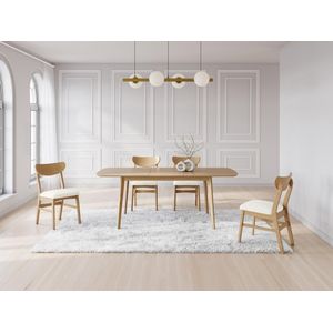 Set van 2 stoelen van stof met textuur en naturelkleurig heveahout - Crèmewit - LARENIA