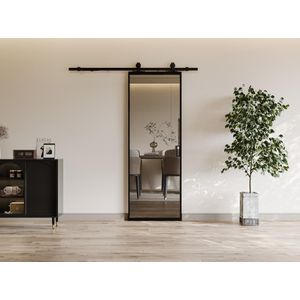 Schuifdeur met ophangsysteem - Aluminium en gerookt gehard glas - H205 x B63 cm - LINCI II