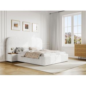 Bed met opbergruimte, 160 x 200 cm met nachtkastjes - Boucléstof - Wit + matras - ESTERIA van Maison Céphy