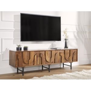 TV-meubel met 3 deuren van mangohout en zwart metaal - Naturel - MIZORAM