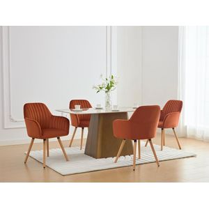 Set van 2 stoelen met armleuningen van velours en metaal met houteffect - Terracotta - ELEANA