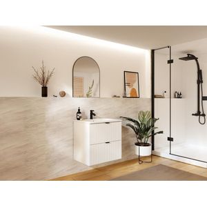 Hangmeubel onder wastafel met strepen - Mat wit - 60 cm - ZEVINI