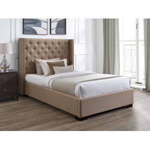 Bed 120 x 200 cm met hoofdbord met capitons - Stof - Beige + matras - MASSIMO