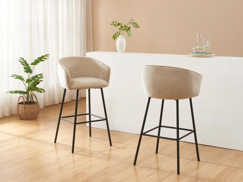 Set van 2 krukken van stof en zwart metaal - Beige - LAZONI van Pascal Morabito