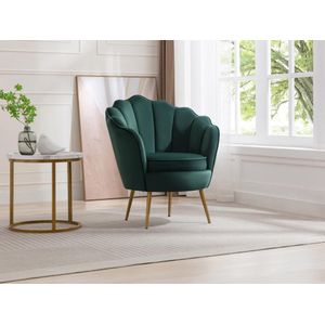 Schelpvormige fauteuil van groen velours LALEA