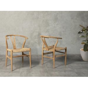 Set van 2 stoelen van teakhout en riet - Kleur: naturel - POGIANA