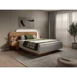 Bed met nachtkastjes 160 x 200 cm - Met ledverlichting - Kleur: naturel en wit - DESADO