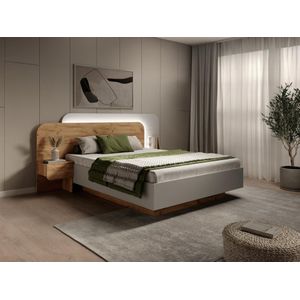 Bed met nachtkastjes 160 x 200 cm - Met ledverlichting - Kleur: naturel en wit - DESADO