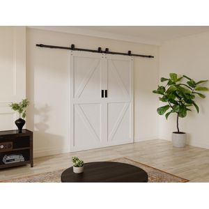 Dubbele schuifdeur met wandbevestiging - Hout en mdf - Wit - 2 x H205 x L93 cm - NEFARA