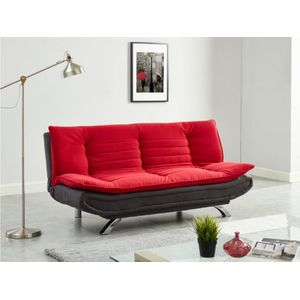 DEMIDO III - Uitklapbare bedbank van stof in rood en antraciet - Tweekleurig design - Bewerkte stiksels - L184 x H85 x D85 cm