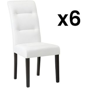 Set van 6 stoelen TADDEO - Wit kunstleer & houten poten