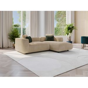 Hoekbank met hoek rechts van beige velours met textuur TALMINE