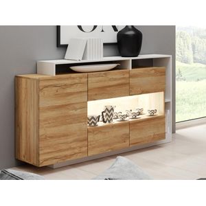 Buffetkast met 3 deuren en 3 nissen - Met ledverlichting - Natuurlijk en wit - IDESIA