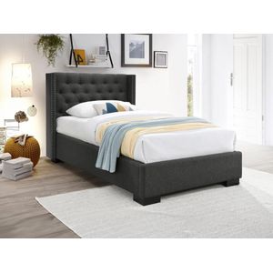 Bed MASSIMO gewatteerd hoofdbord met capitons - 90 x 200 cm - Grijze stof