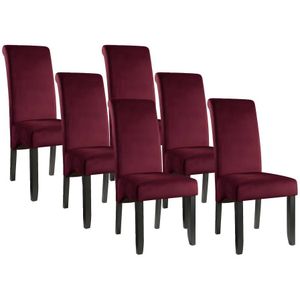 Set van 6 stoelen DELINA - Gewatteerd fluweel en poten hout - Bordeaux