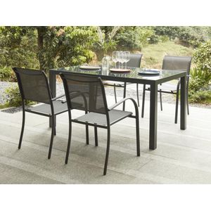 Tuineethoek van aluminium: een tafel L150 en 4 fauteuils - Antracietgrijs - JOLANE