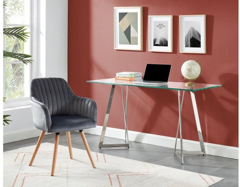 Set van 2 stoelen met armleuningen ELEANA - Fluweel en metaal met hout-effect - Grijs