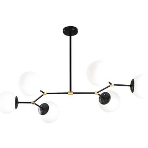 Metalen plafondlamp met 6 bollen DAMAR - L. 100 x H. 52 cm - Zwart en goudkleurig