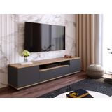 Tv-meubel met 3 deuren en 1 nis - Antraciet en naturel - LOTULA