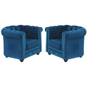 Set van  2 fauteuils CHESTERFIELD - fluweel - eend blauw