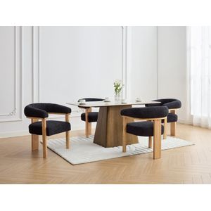 Fauteuil met armleuningen van boucléstof en heveahout - Zwart en naturel - LIVELIA van Pascal MORABITO