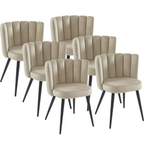 Set van 6 stoelen van velours en zwart metaal - Beige - PRANILA - van Pascal Morabito