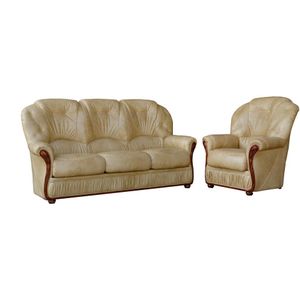 Vente-unique - DAPHNE - Driezitsbank en Fauteuil - Beige - 100% Buffelleer