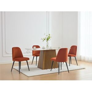 Set van 6 stoelen van velours en zwart metaal - Terracotta - ELEANA