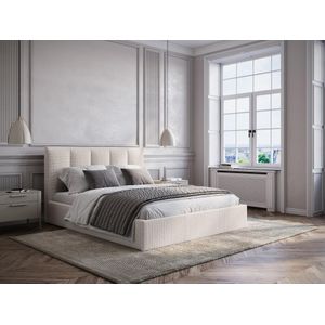 Bed met opbergruimte 180 x 200 cm met hoofdbord met verticale naden - Stof - Beige - KILACLO