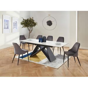 Uitschuifbare eettafel LIBSY - 6 à 8 personen - Keramiek en Metaal - Wit