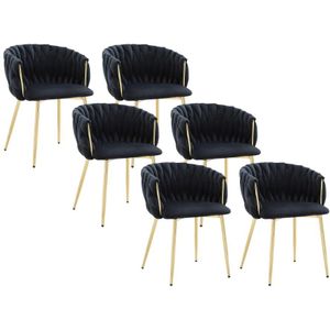 Set van 6 stoelen met armleuningen in fluweel en goudkleurig metaal - Zwart - ELEGANO