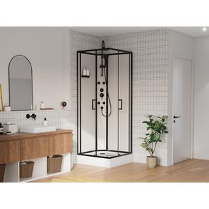 Douchecabine met massagefunctie van bamboevezel - Mat zwart - L80 x B80 x H225 cm - ARDALI