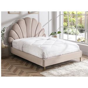 Bed met schelpvorm 140 x 190 cm - Velours - Beige + matras - LIVAYA